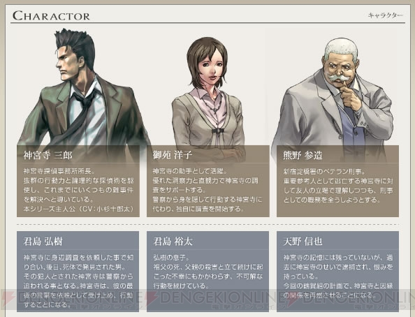 『探偵 神宮寺三郎 復讐の輪舞』登場キャラクターを更新